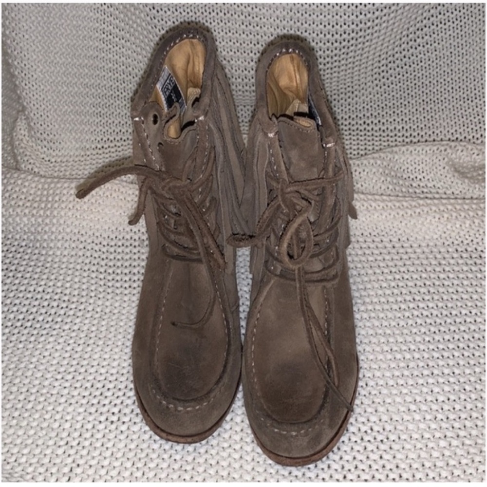 Fringe Ankle Boots in Brown Suede - Picture 4 of 5
